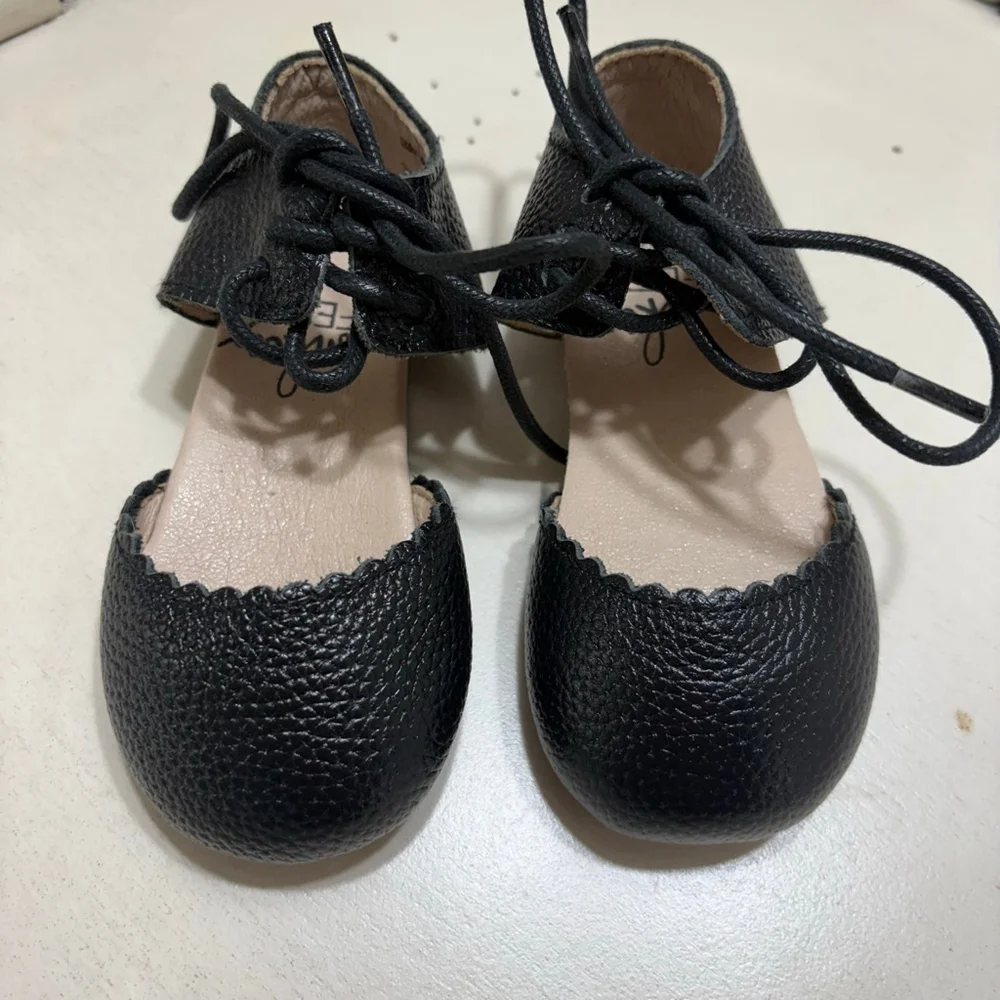 Monkey Feet Black Leather Lace-Up Shoes 12-18M